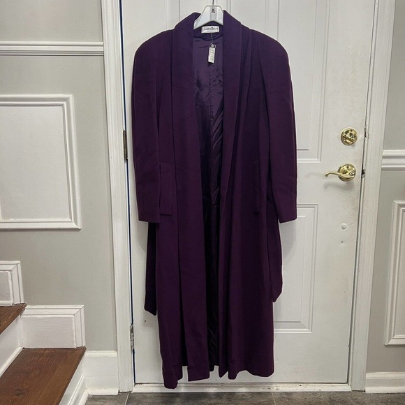 VTG Jonathan Michael Open Front Long Sz 10 Coat Wool Lined Pockets Shoulder Pads